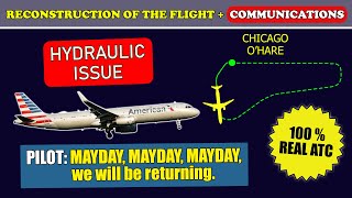 MAYDAY, hydraulic problem, emergency return | American Airlines Airbus A321 | Chicago O’Hare, ATC