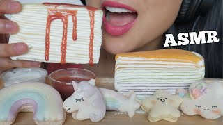 ASMR CREPE CAKE + RAINBOW UNICORN MACARON (SOFT CRUNCHY EATING SOUNDS) NO TALKING | SAS-ASMR