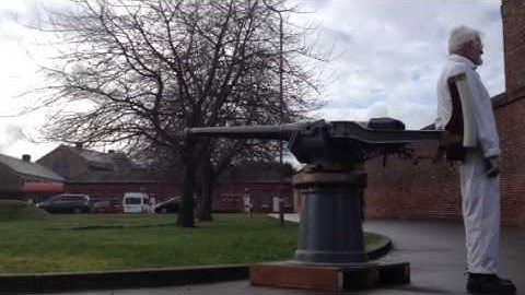 Ray Mumford fires the 3pdr. Hotchkiss at Explosion Museum, Gosport.