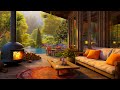 Smooth piano music in a cozy lake house porch in spring ambience  fireplace sounds for relax