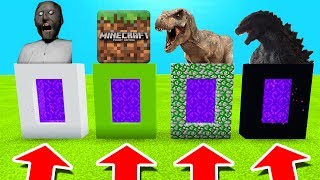 Minecraft PE : DO NOT CHOOSE THE WRONG PORTAL! (Granny, Minecraft, Tyrannosaurus & Godzilla)