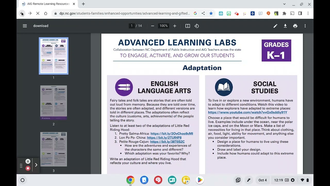 Focus on the 15th:  Enrichment and Extension at Home