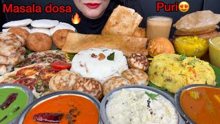 ASMR EATING MASALADOSA,PURI,IDLY SAMBAR,MEDUVADA,PARATHA KORMA,KICHDI,COFFEE