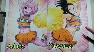 Drawing Cheerleaders Yaoyorozu Momo Mina Ashido My Hero Academia