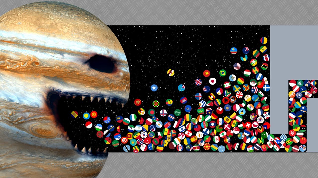 Escape From Jupiter Wakes Up - Marble Race Countries in Algodoo
