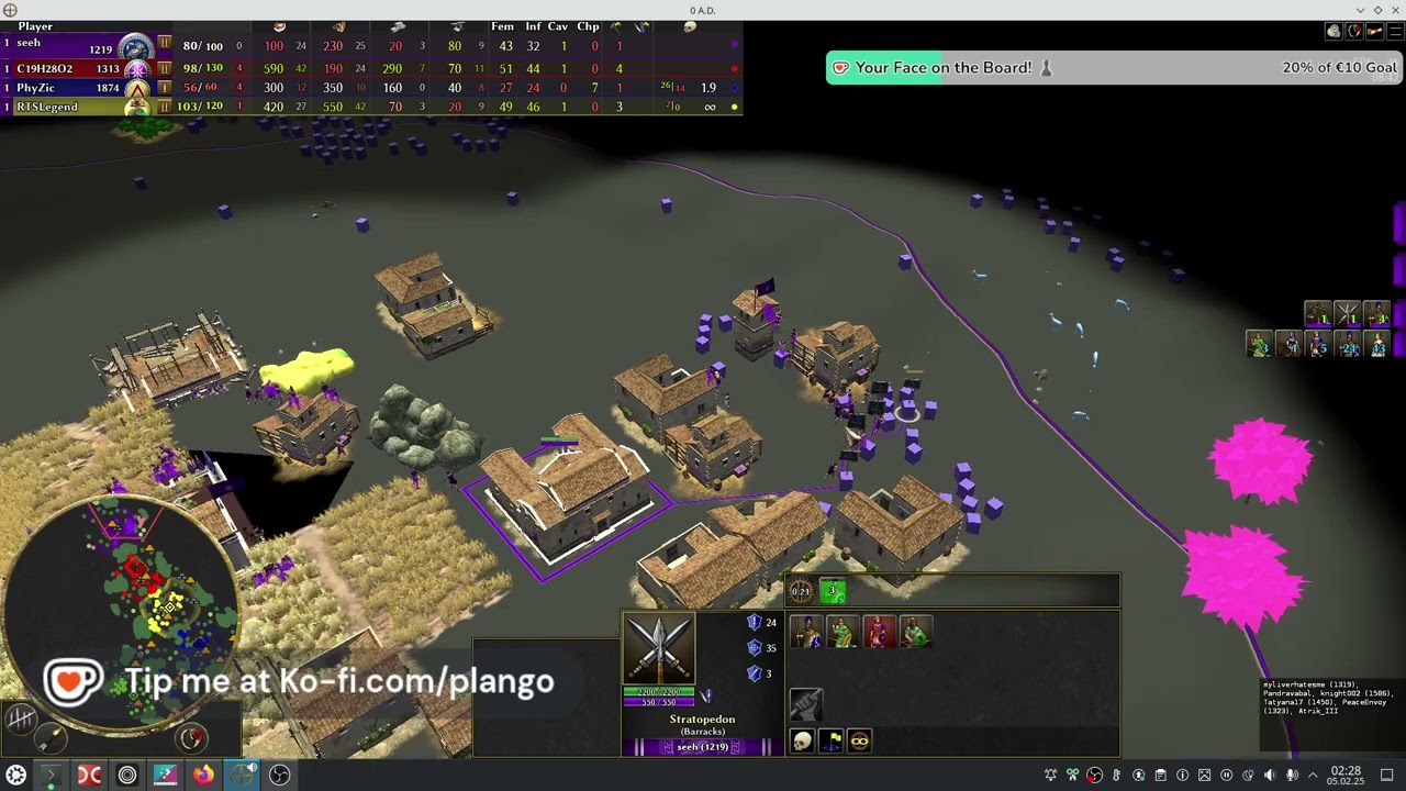 i play in a 0ad 4v4 game. and record it life