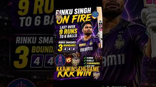 Rinku Singh 🔥 Last Over Heroics! 9 Runs in 6 Balls | KKR vs RR Thriller 💜#rinkusingh#viralvideo