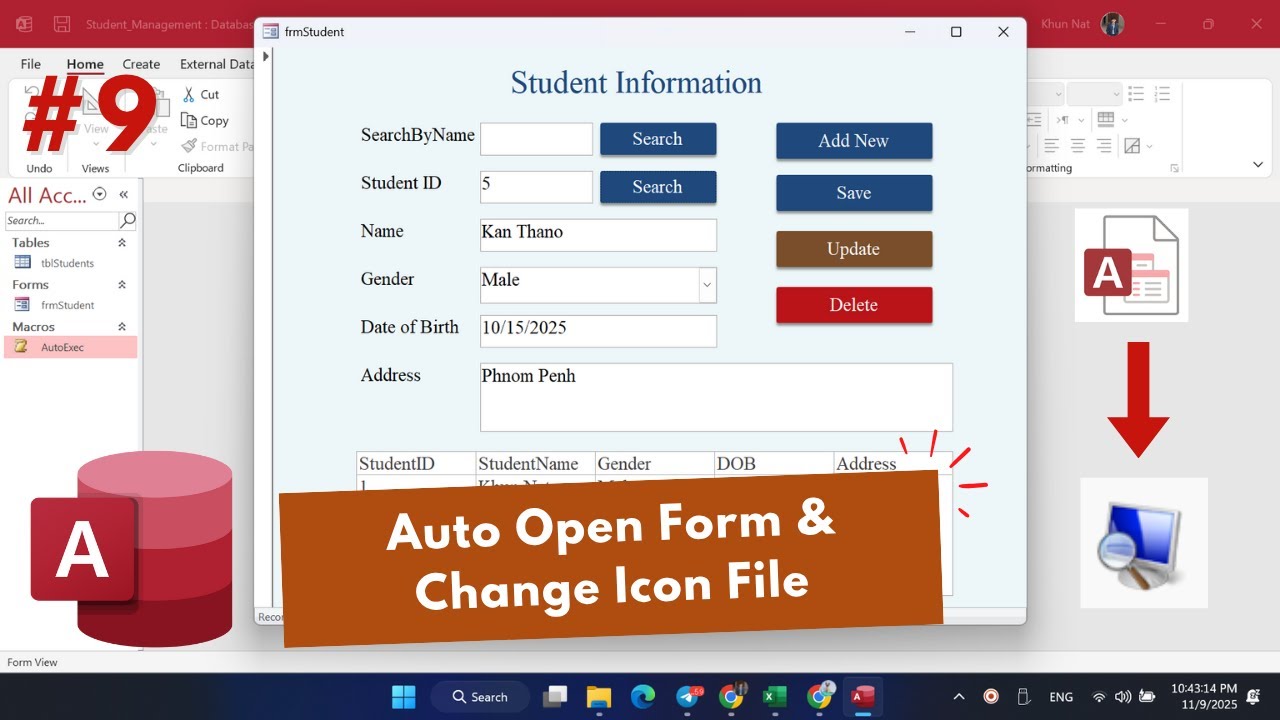 How to Auto Open Form & Change Icon File | Student Form Project (No ...