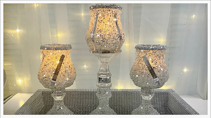 $2 DOLLAR TREE DIY INTO GLAM CANDLE HOLDERS USING CRUSHED GLASS | DIY WEDDING DECOR