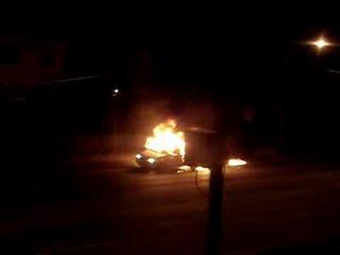 Car on fire after it had exploaded (Keele/Wilson)