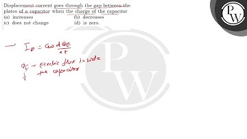Displacement current goes through the gap between the plates of a c...