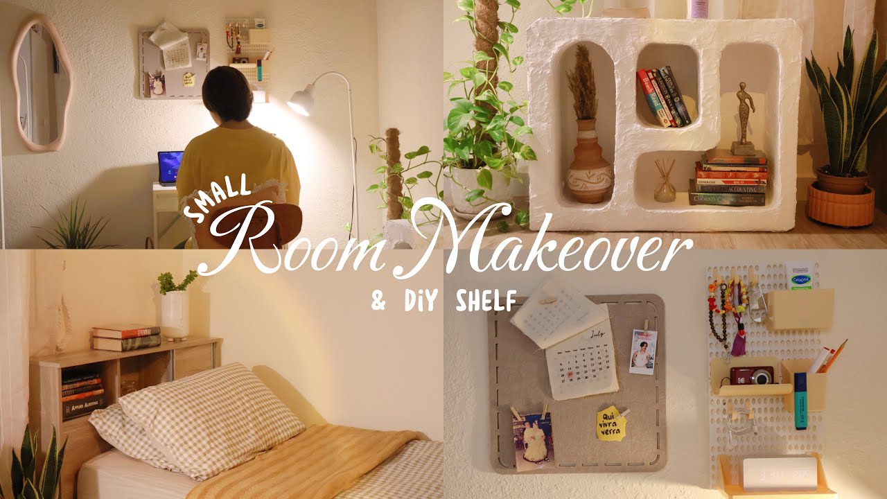 small room makeover 🛏️🖼️ | diy cardboard shelf, cozy room decor, shein haul, and room tour