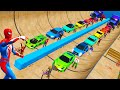 A Ramp extending over the city Spiderman Team VS Black Adam Team BMX Sport-Cars and Truck Red Hulk