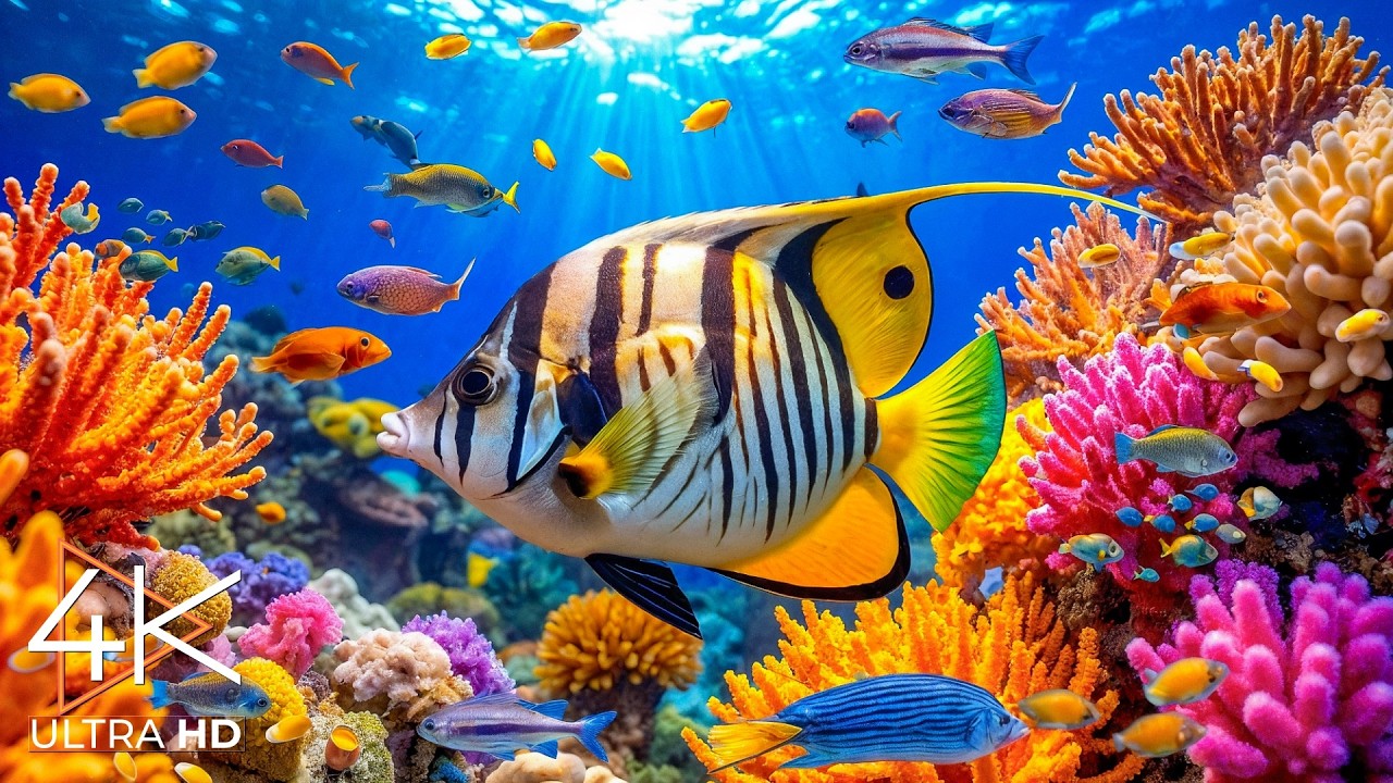 Лучший аквариум в формате 4K – красочные рифовые рыбки и успокаивающая музыка для медитации, способс