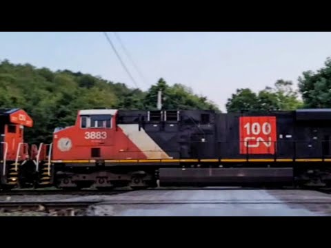Pair Of CN 100th Anniversary Engines On Norfolk Southern Ft Wayne Line With Oil Train