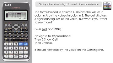 Displaying values when using a formula in Spreadsheet mode - Casio Classwiz fx-991EX fx-570EX
