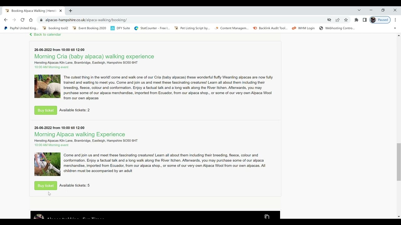 Booking an Alpaca Walk using Hensting Alpacas Booking tool. instructions on how to book