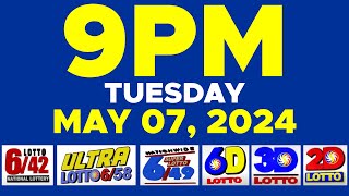 9PM | MAY 07, 2024 | LOTTO RESULT TODAY | LOTTO 6/42 | ULTRA LOTTO 6/58 | SUPER LOTTO 6/49 6D 3D 2D