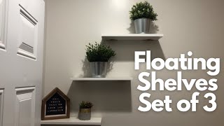 Floating Shelves Set of 3 | Modern Wall Mounted Storage Shelves with Gold Metal | Installation