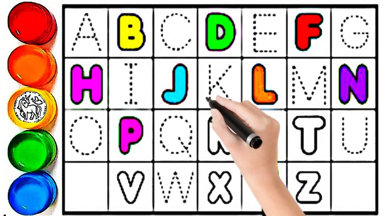 ABCDEFGHIJKLMNOPQRST drawing and colour | How to Draw and Paint ABC for ...