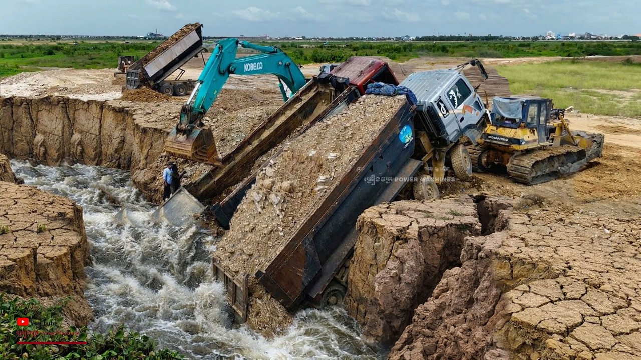 Wow It's Over! Daewoo - Hyundai Trucks Excess​ Limit Fall in Lake​ Full Retrieved By Excavator Dozer