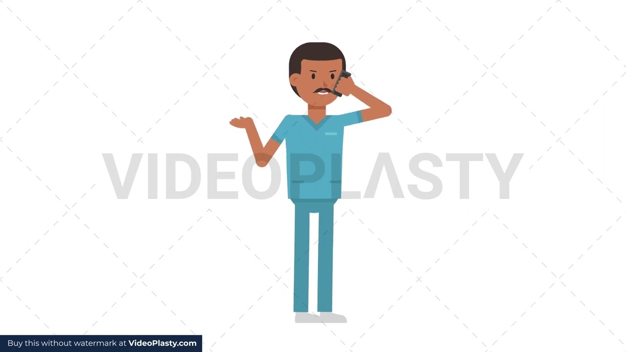Indian Male Nurse Talking on the Phone Angry Stock Animation