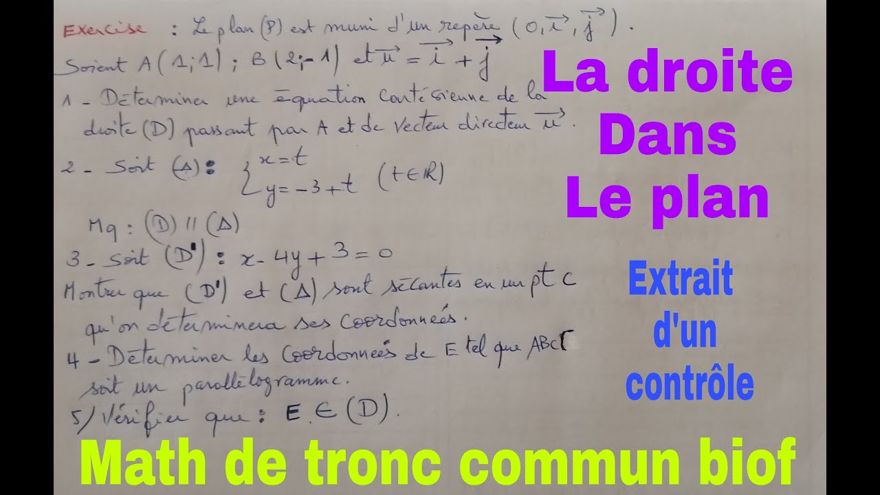 la droite dans le plan .....math de tcs biof