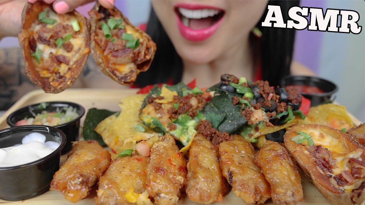 ASMR NACHOS + CHICKEN WINGS (EATING SOUNDS) NO TALKING | SAS-ASMR ...