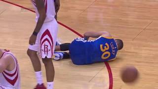 Stephen Curry Injury on knee slip vs Rockets (Game 4) (04/24/16)