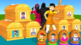 Scary Teacher 3D vs Squid Game Challenge Egg Mask Rotation Miss T and 5 Neighbor Coffin Dance