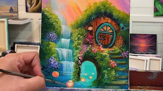 EASY! Cozy Cottage and Floating Lanterns | Acrylic tutorial for beginners 🎨🖌️