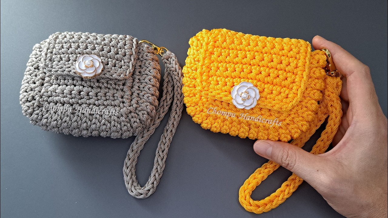 Пошаговая инструкция по вязанию крючком мини-кошелька для монет | Мини-сумочка, связанная крючком...