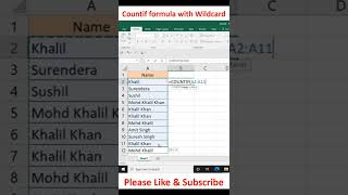 Countif formula with wildcard || Excel Tips and Tricks #shorts #excel