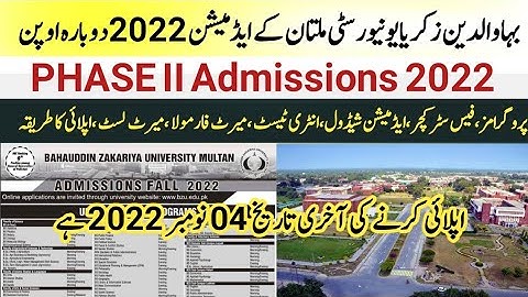 Bahauddin Zakariya University (BZU)Admissions 2022::Complete Details::How to apply?