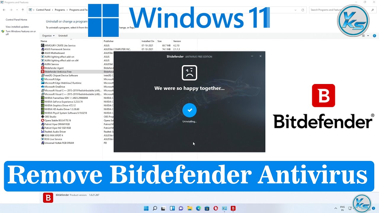 Windows 11 - How To Remove Bitdefender Antivirus - Uninstall And ...
