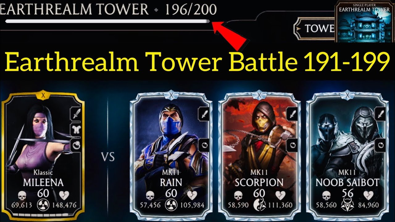 Earthrealm Non Fatal Tower Hard Battle 191-199 Fight + Reward | MK Mobile