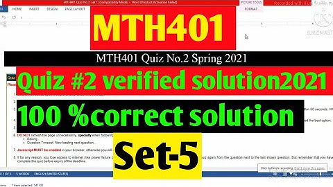 MTH401:Quiz#2 verified solution 2021 ||set-5||100 %correct solution ||Maths by Zahfran