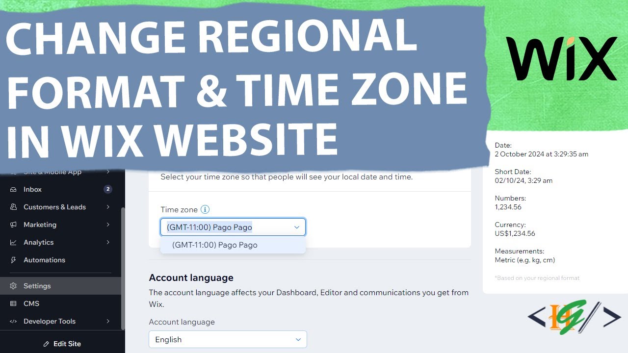 How to Change / Set Time Zone & Regional Format in Wix Website - YouTube