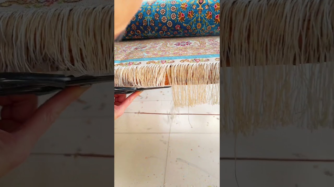 After the handmade silk carpet is woven, a portion of the excess warp threads needs to be trimmed