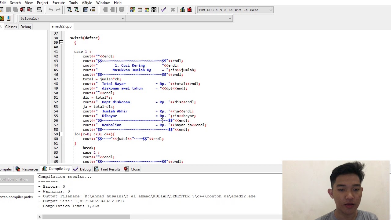 Final Project C++ : Program Penghitungan Harga jasa Loundry - YouTube
