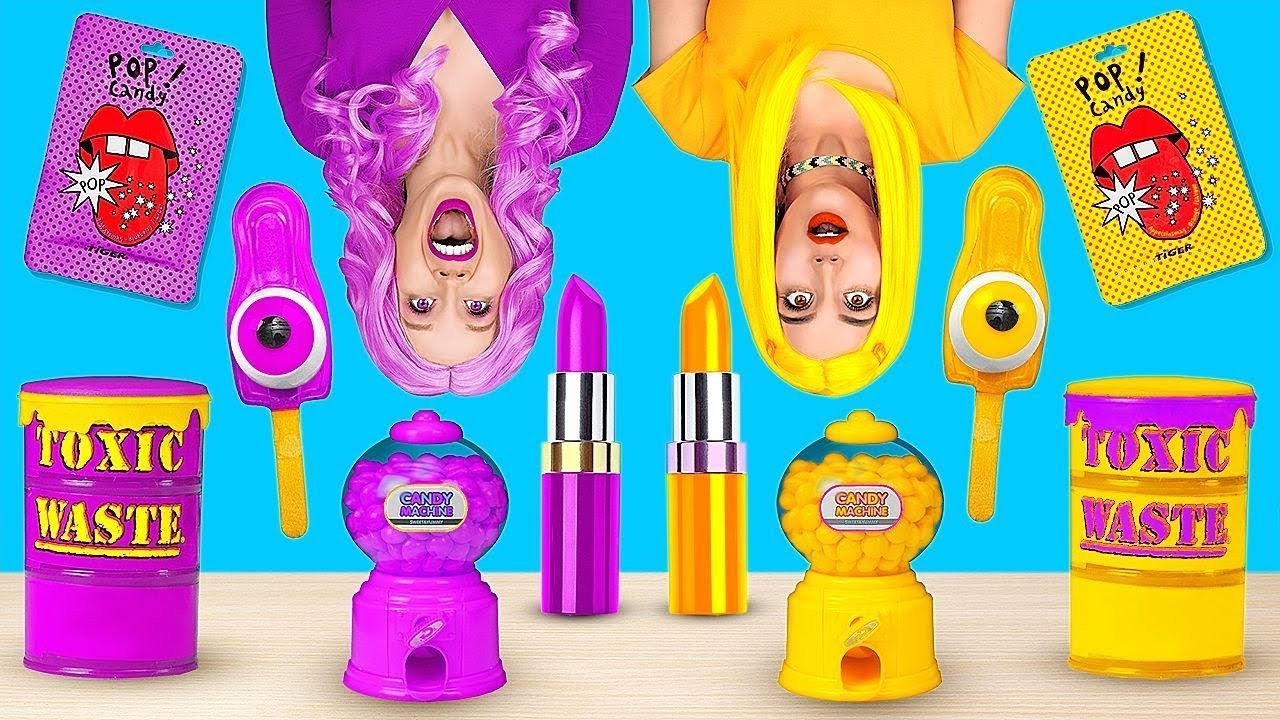 ¡COMIDA DE UN COLOR DURANTE 24 HORAS! Último en DEJAR de comer PÚRPURA VS. AMARILLO por 123 GO! FOOD