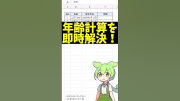 【初心者向け】Excelで誕生日から年齢を自動計算する方法 #shorts #excel #エクセル #exceltips #ずんだもん