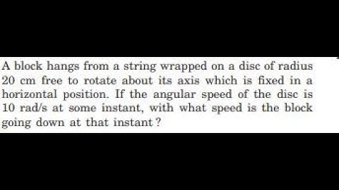 A block hangs from a string wrapped on a disc of radius free to rotate about its axis which is fixed