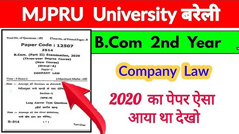 B.Com 2nd year Company Law Paper 2020, MJPRU , Bcom 2nd year, Company law, important question