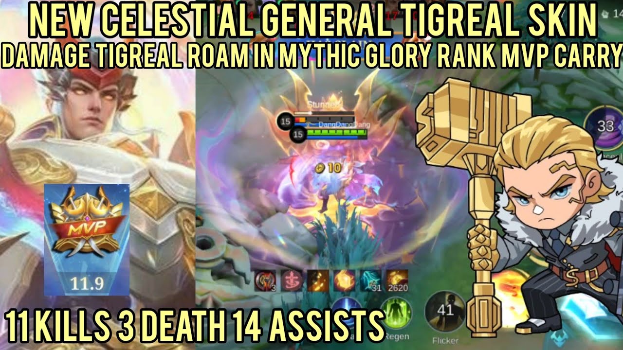 New Tigreal Skin Illegal DAMAGE ROAM in MYTHIC GLORY! Crazy 1 HIT MVP | MLBB | Mobilelegends |