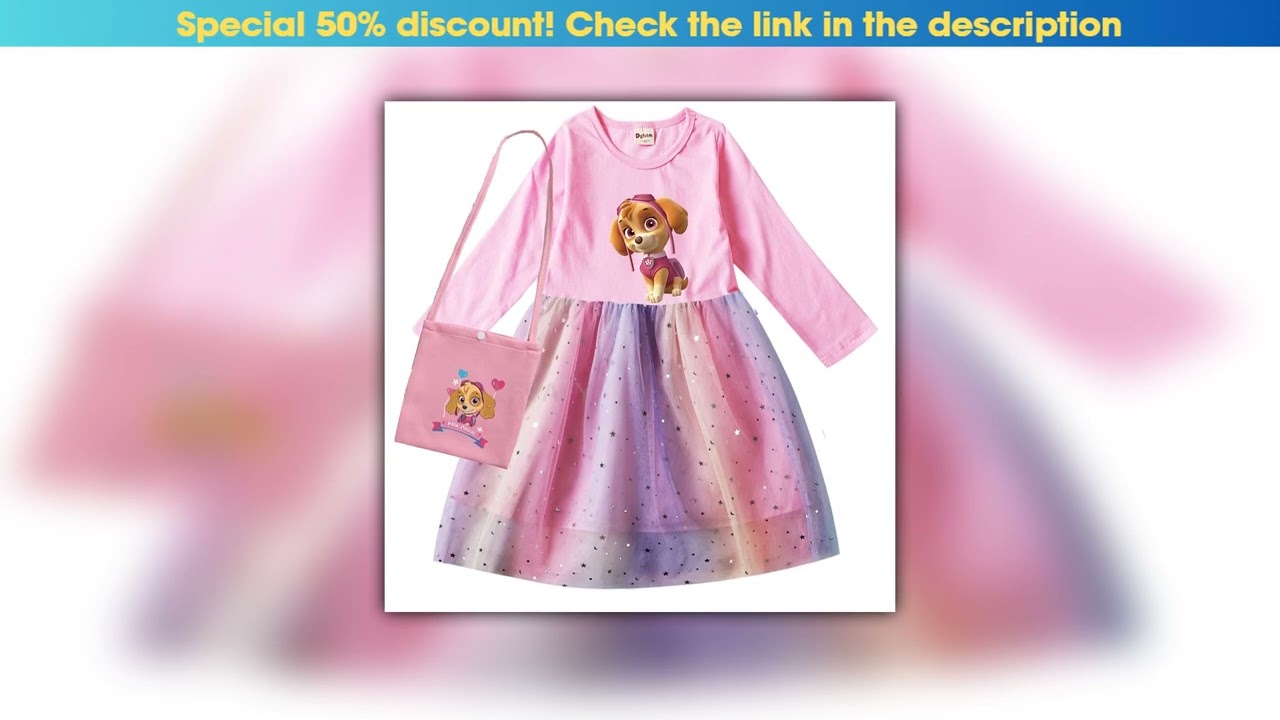 Discount PAW PATROL Princess Dress Girls Dress Skye Cartoon Kids Dress Long-sleeved For Children's•