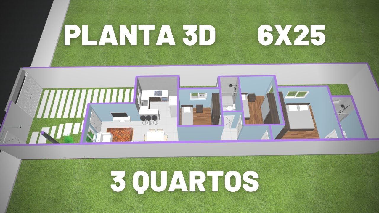 PROJETO 3D DE CASA | LOTE 6x25 | PLANTA 3D - YouTube