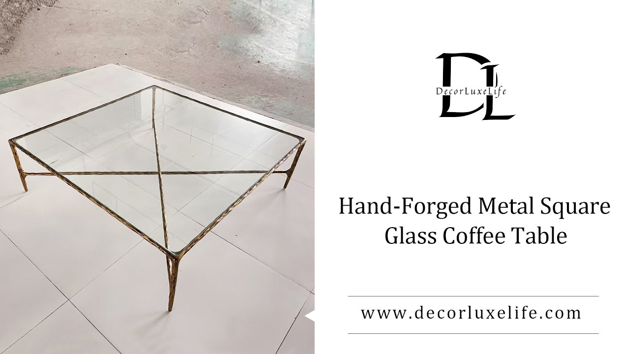 Hand-Forged Metal Square Glass Coffee Table