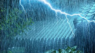 Stop Overthinking &amp; Sleep Instantly with Torrential Rain on Metal Roof &amp; Powerful Thunder at Night