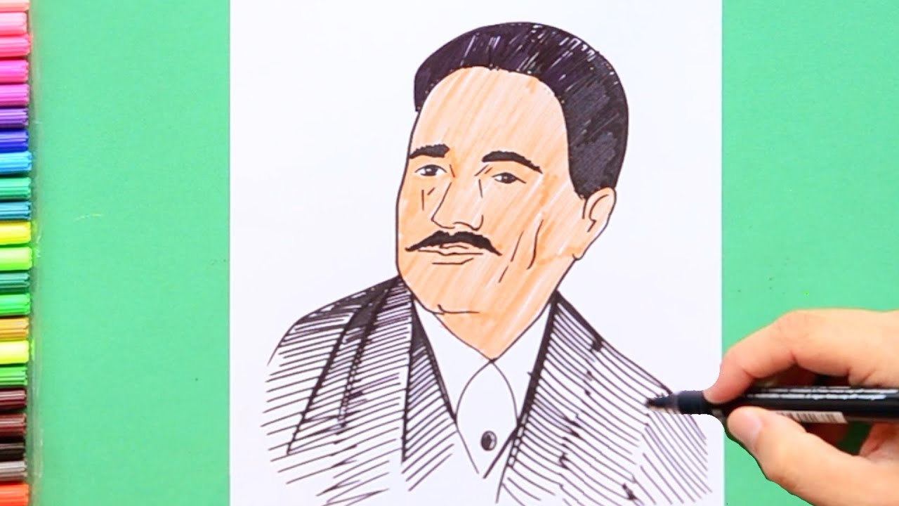 How to draw Allama Iqbal - YouTube